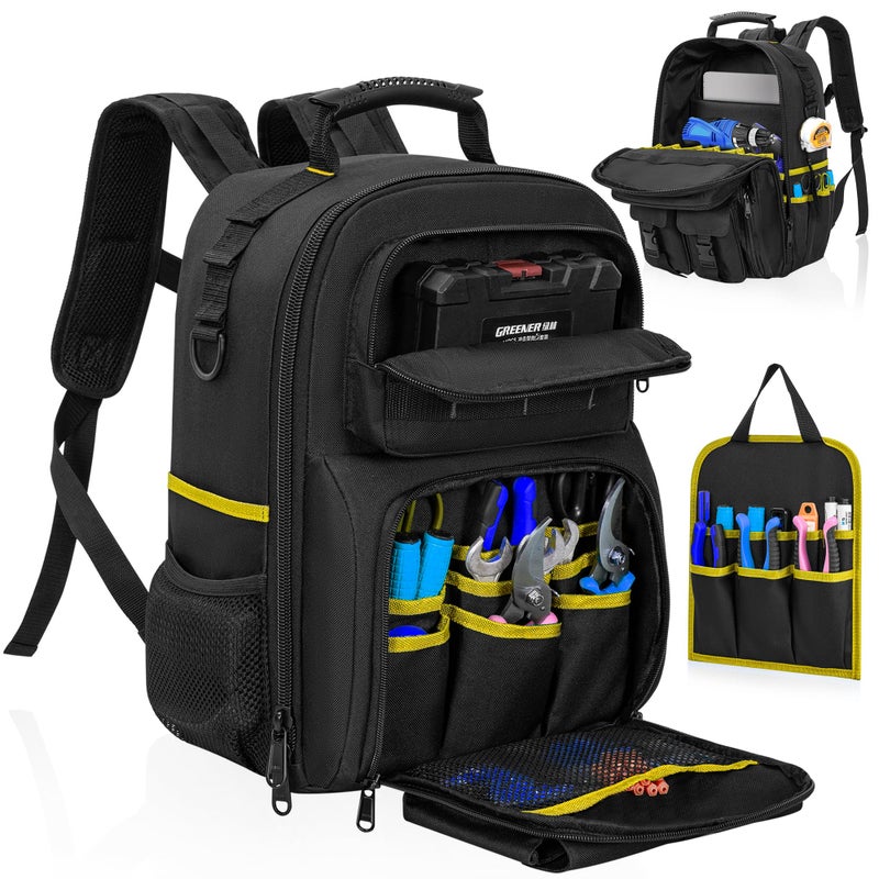 LASUK Tool Backpack for Men, Heavy Duty Tool Bag with Removable Tool Organizer, Durable Water-Resistant Work Backpack, Upgrade(Black & Yellow) - Image 1