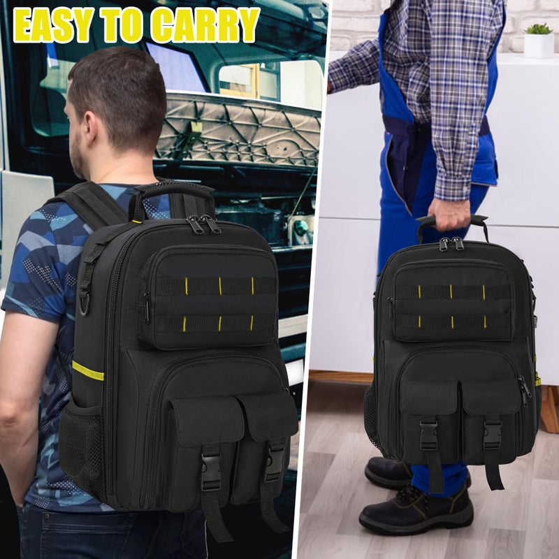 LASUK Tool Backpack for Men, Heavy Duty Tool Bag with Removable Tool Organizer, Durable Water-Resistant Work Backpack, Upgrade(Black & Yellow) - Image 4