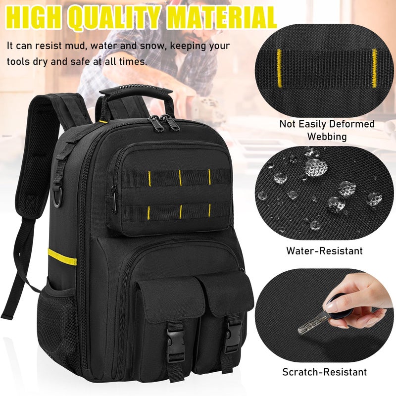 LASUK Tool Backpack for Men, Heavy Duty Tool Bag with Removable Tool Organizer, Durable Water-Resistant Work Backpack, Upgrade(Black & Yellow) - Image 5