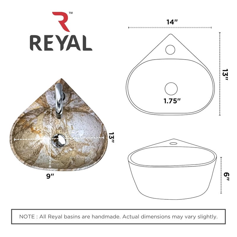 Reyal Premium Ceramic Triangular Corner Wash basin For BathroomWall Mount Basin 365 X345 X150 MM Ceramic Tabletop BasinSmall Corner SinkBathroom Basin Light Marble stone Glossy - Image 4