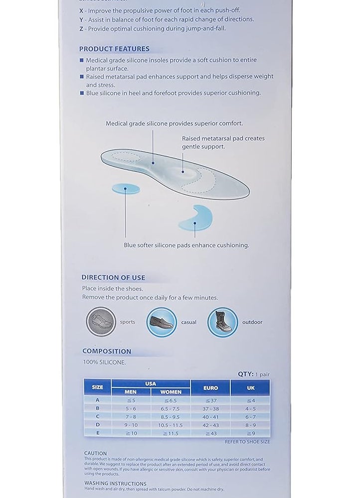LP Support 323 Silicone Insoles - Medical Grade Cushioning, Sky Blue - Image 2