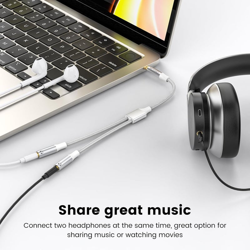 MOSWAG Mic Headphone Splitter Headset Splitter Cable 3.5mm Male to 2 Ports 3.5mm Female Audio Microphone Cable for Apple, Samsung, Tablets, Etc. - Image 3