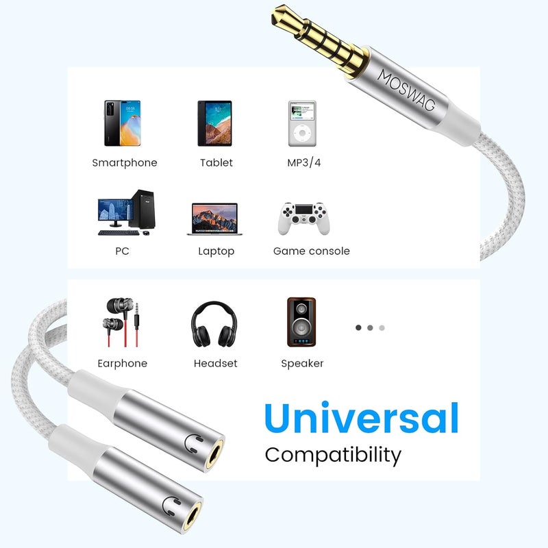 MOSWAG Mic Headphone Splitter Headset Splitter Cable 3.5mm Male to 2 Ports 3.5mm Female Audio Microphone Cable for Apple, Samsung, Tablets, Etc. - Image 4