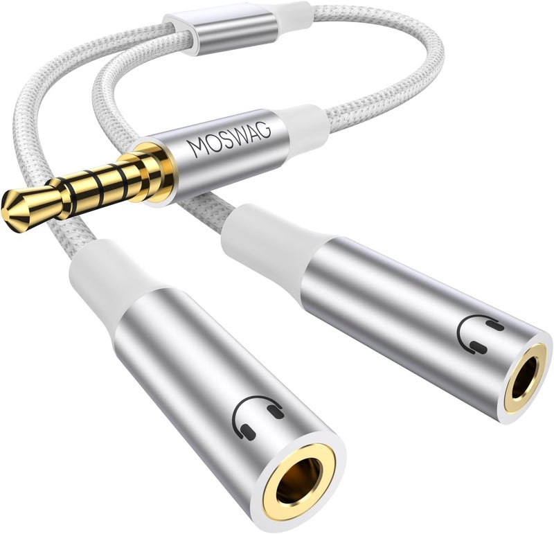 MOSWAG Mic Headphone Splitter Headset Splitter Cable 3.5mm Male to 2 Ports 3.5mm Female Audio Microphone Cable for Apple, Samsung, Tablets, Etc. - Image 1