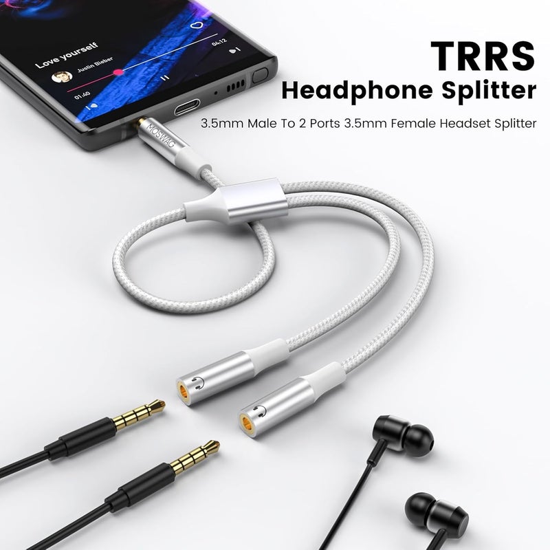 MOSWAG Mic Headphone Splitter Headset Splitter Cable 3.5mm Male to 2 Ports 3.5mm Female Audio Microphone Cable for Apple, Samsung, Tablets, Etc. - Image 2