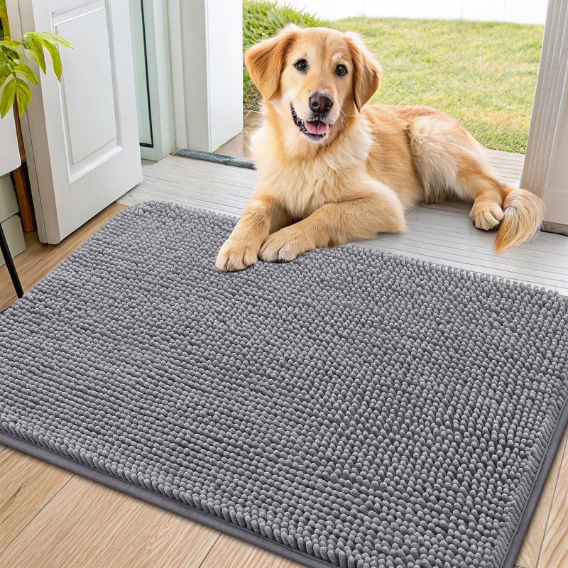 Smiry Dog Door Mat for Muddy Paws 36x24, Absorbs Moisture and Dirt Doormat, Non-Slip Washable Quick Dry Chenille Front Door Mat Indoor Entrance, Entryway Carpet for Inside Floor, Grey - Image 1