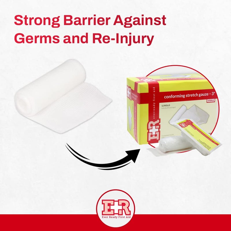 Ever Ready First Aid Sterile Conforming Gauze Roll Bandage - Box of 12-3 inch - Image 2