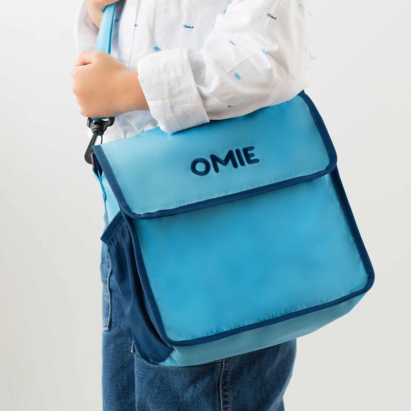 OMIE حقيبة غداء أومي أومي بوكس - قابلة للغسل، قابلة للطي، متينة، قماش مقاوم للماء مع جيب داخلي وحامل زجاجة خارجي (أزرق) - Image 2