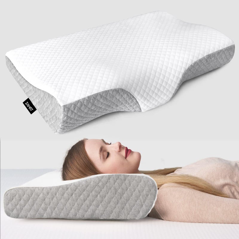 ZAMAT Contour Memory Foam Pillow for Neck Pain Relief, Adjustable Ergonomic Cervical Pillow for Sleeping, Orthopedic Neck Pillow with Washable Cover, Bed Pillows for Side, Back, Stomach Sleepers - Image 1