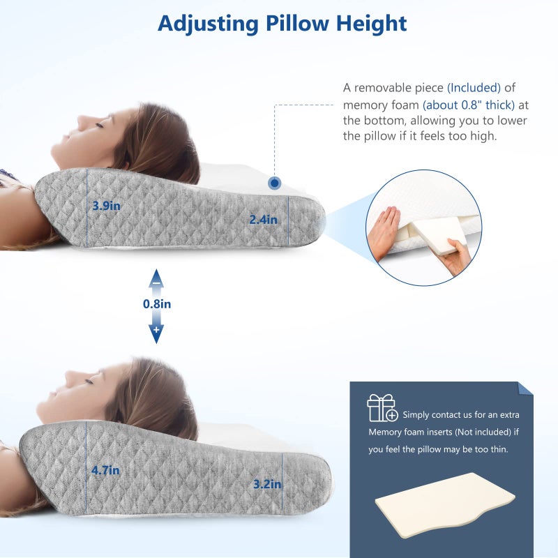 ZAMAT Contour Memory Foam Pillow for Neck Pain Relief, Adjustable Ergonomic Cervical Pillow for Sleeping, Orthopedic Neck Pillow with Washable Cover, Bed Pillows for Side, Back, Stomach Sleepers - Image 4