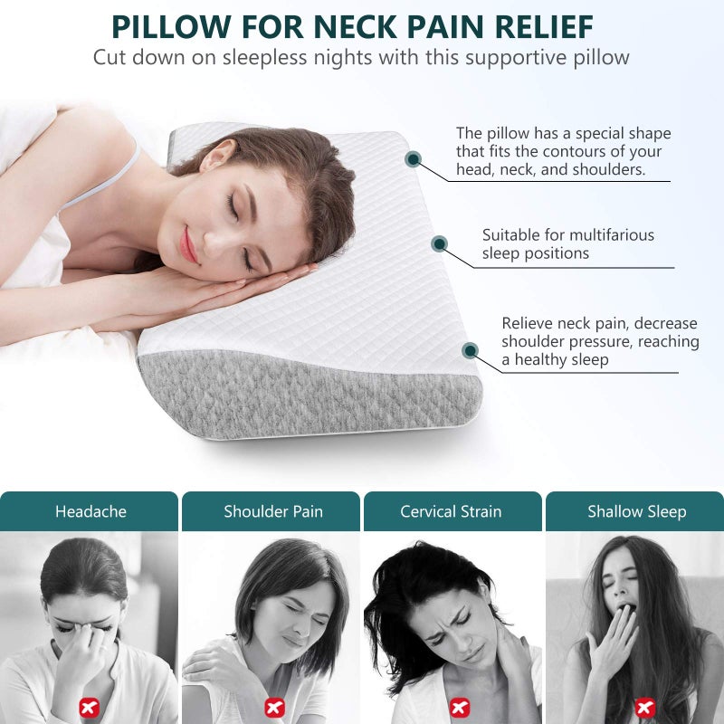ZAMAT Contour Memory Foam Pillow for Neck Pain Relief, Adjustable Ergonomic Cervical Pillow for Sleeping, Orthopedic Neck Pillow with Washable Cover, Bed Pillows for Side, Back, Stomach Sleepers - Image 2