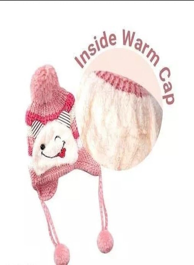 GLAN 2 Pcs Winter Warm Babies Smile Face Fur Cap Hat with Pom Pom String Multicolor - Image 3