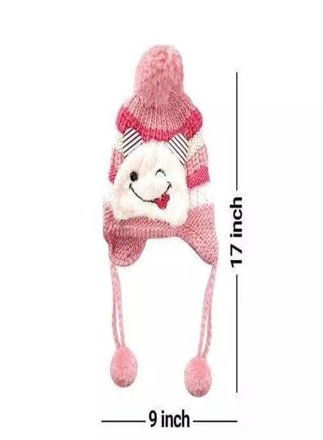 GLAN 2 Pcs Winter Warm Babies Smile Face Fur Cap Hat with Pom Pom String Multicolor - Image 2