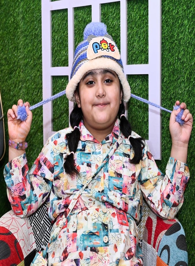 GLAN 2 Pcs Winter Warm Babies Smile Face Fur Cap Hat with Pom Pom String Multicolor - Image 4