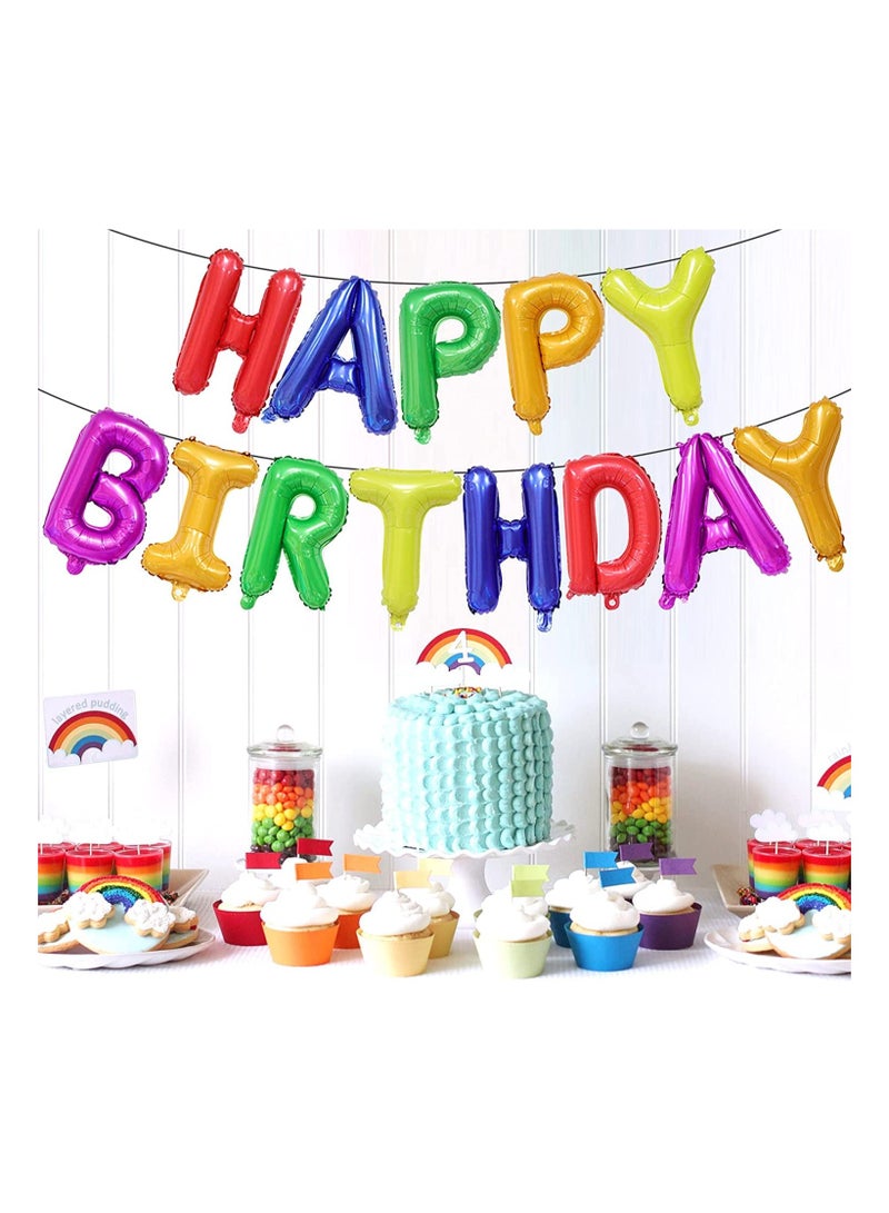 Rainbow Happy Birthday Balloon Banner [16 Inch] - Mylar Foil Letter Sign for Birthday Party Decorations