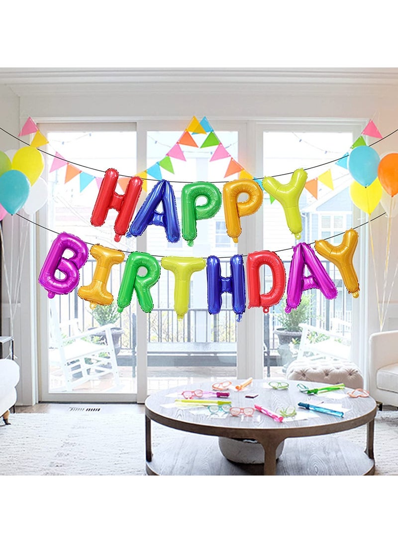 Rainbow Happy Birthday Balloon Banner [16 Inch] - Mylar Foil Letter Sign for Birthday Party Decorations