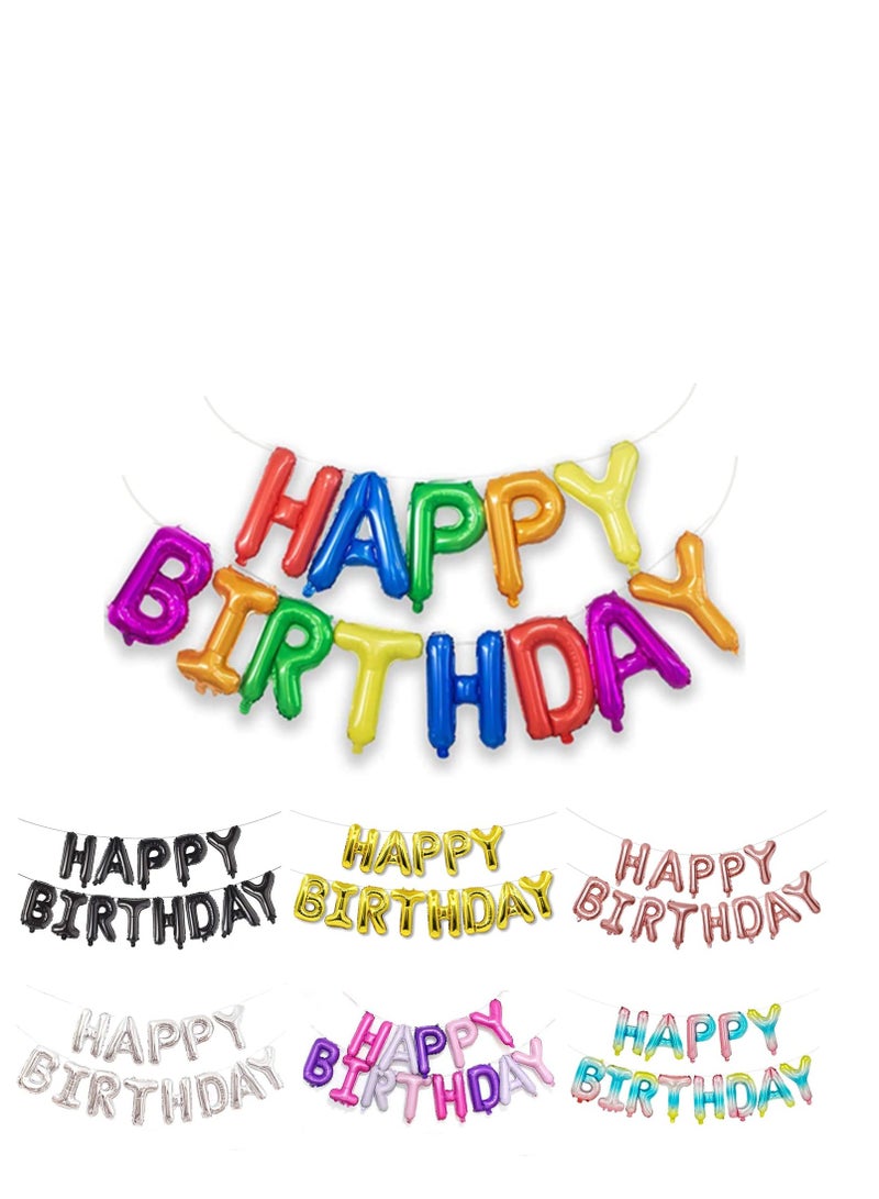 MARKQ Rainbow Happy Birthday Balloon Banner [16 Inch] - Mylar Foil Letter Sign for Birthday Party Decorations  - Image 1