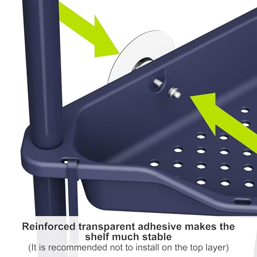 Orimade Rustproof 3 Tier Floor Standing Corner Shower Caddy Organizer, Plastic Metal Splicing Floor Corner Shelf Rack Stands for Bathroom, Bluish-Purple - Image 3
