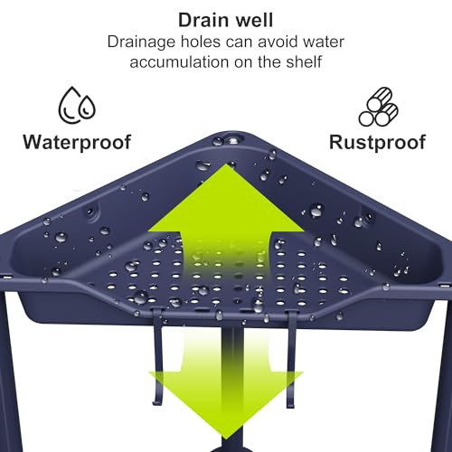 Orimade Rustproof 3 Tier Floor Standing Corner Shower Caddy Organizer, Plastic Metal Splicing Floor Corner Shelf Rack Stands for Bathroom, Bluish-Purple - Image 5