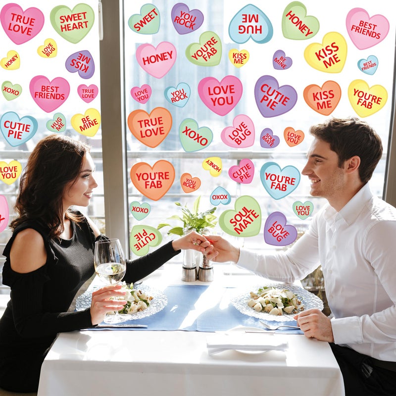 Traplace 98PCS Valentines Day Window Clings, 9Sheets Double-Sided Heart Window Clings, Watercolor Heart-Shaped Decals, Valentine Window Stickers for Wedding Party Anniversary Glass Decorations - Image 4