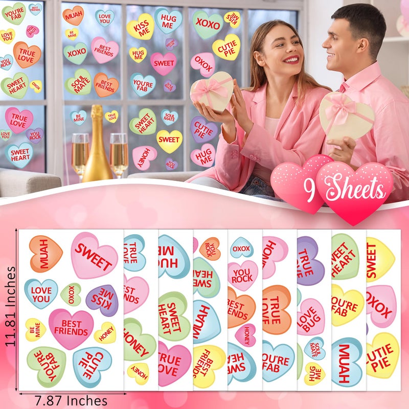 Traplace 98PCS Valentines Day Window Clings, 9Sheets Double-Sided Heart Window Clings, Watercolor Heart-Shaped Decals, Valentine Window Stickers for Wedding Party Anniversary Glass Decorations - Image 2