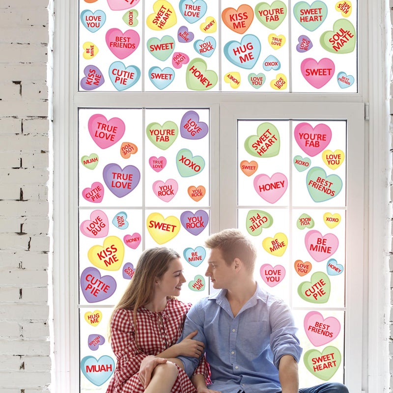 Traplace 98PCS Valentines Day Window Clings, 9Sheets Double-Sided Heart Window Clings, Watercolor Heart-Shaped Decals, Valentine Window Stickers for Wedding Party Anniversary Glass Decorations - Image 5