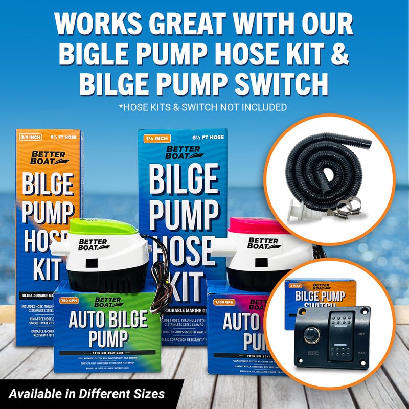 Better Boat Automatic Bilge Pump, 1100 GPH 12V Submersible Pump with Built-In Float Switch, 1 1/8 Inch Outlet, Compatible with Bass Boats, Jon Boats, and More - Image 5