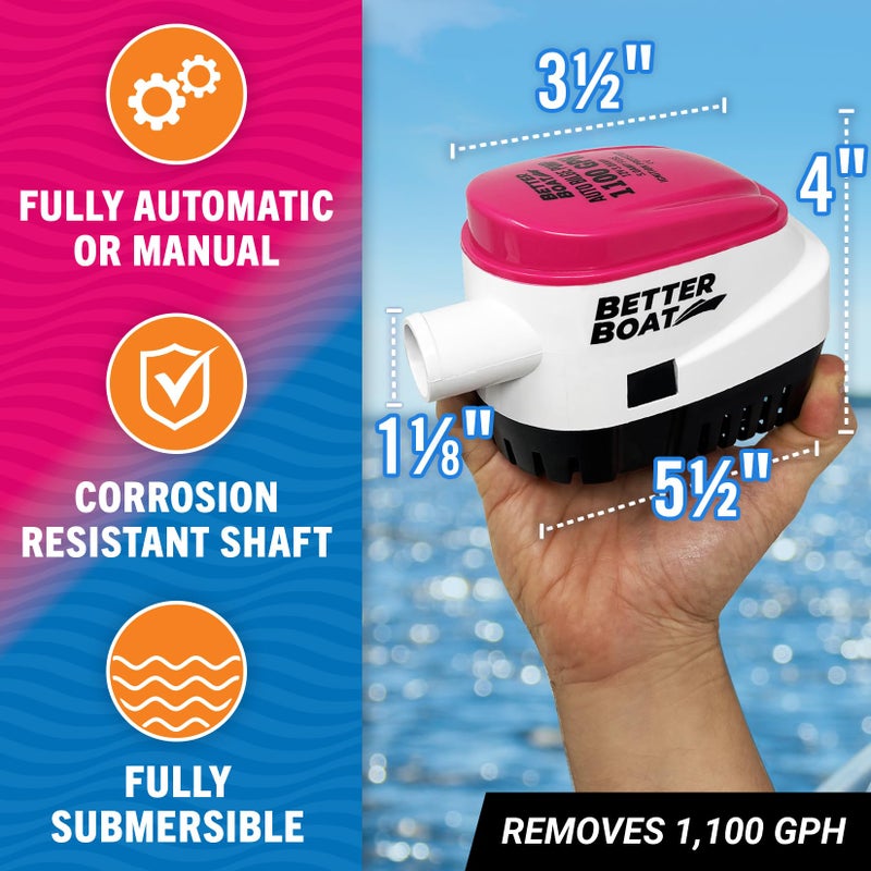 Better Boat Automatic Bilge Pump, 1100 GPH 12V Submersible Pump with Built-In Float Switch, 1 1/8 Inch Outlet, Compatible with Bass Boats, Jon Boats, and More - Image 4