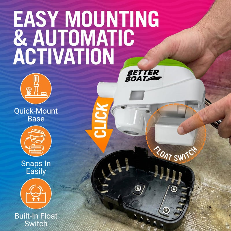 Better Boat Automatic Bilge Pump, 1100 GPH 12V Submersible Pump with Built-In Float Switch, 1 1/8 Inch Outlet, Compatible with Bass Boats, Jon Boats, and More - Image 2