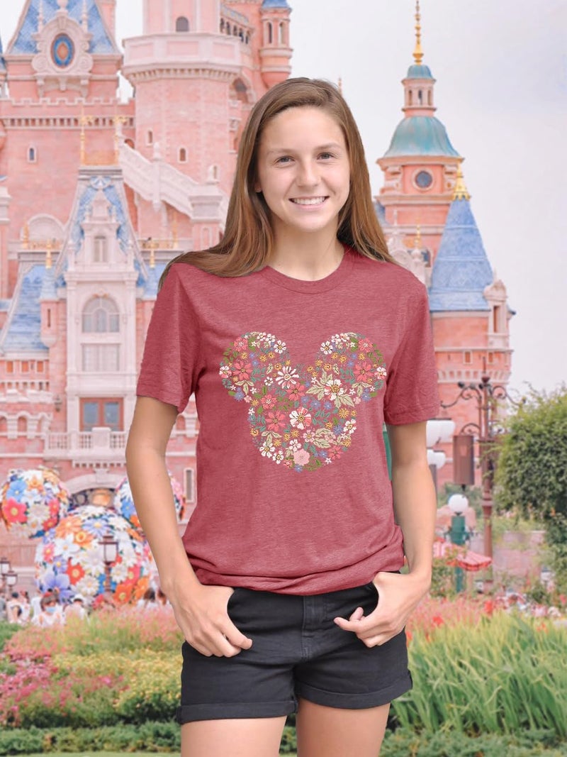 COSYOUNGER Magical Kingdom Castle Shirts for Women Fairy Graphic Tees Casual Vacation Holiday Tops Short Sleeve Shirts for Women Pink L - Image 3
