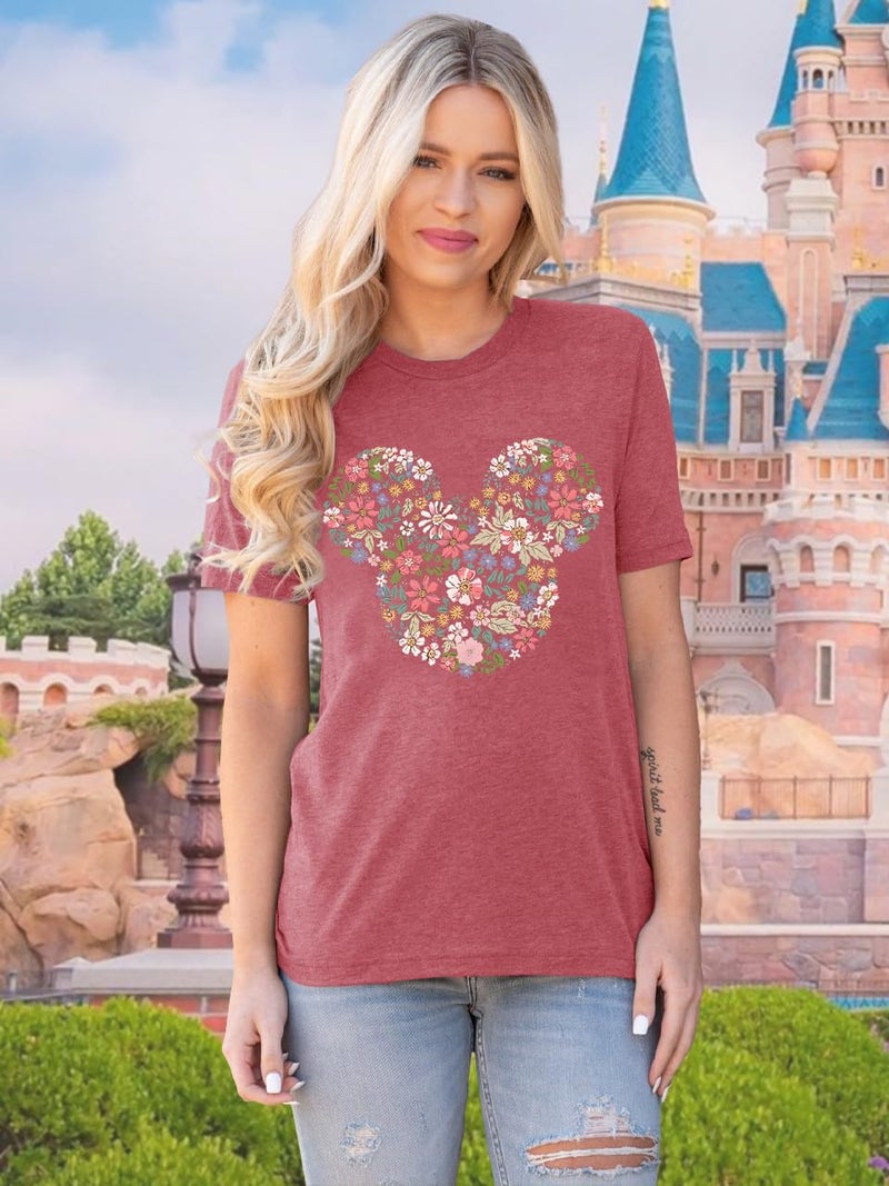 COSYOUNGER Magical Kingdom Castle Shirts for Women Fairy Graphic Tees Casual Vacation Holiday Tops Short Sleeve Shirts for Women Pink L - Image 2