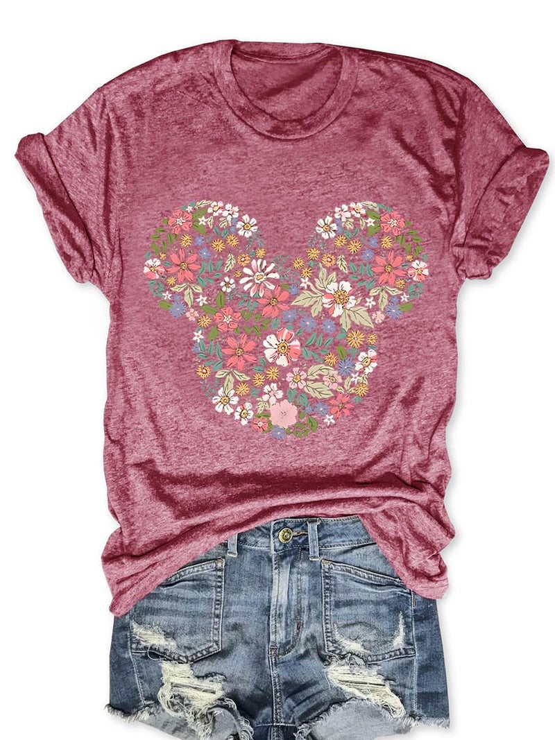 COSYOUNGER Magical Kingdom Castle Shirts for Women Fairy Graphic Tees Casual Vacation Holiday Tops Short Sleeve Shirts for Women Pink L - Image 1