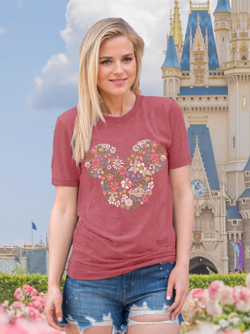 COSYOUNGER Magical Kingdom Castle Shirts for Women Fairy Graphic Tees Casual Vacation Holiday Tops Short Sleeve Shirts for Women Pink L - Image 4