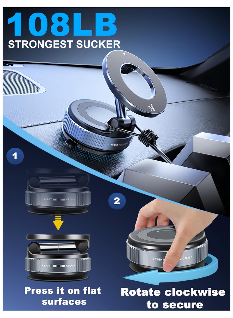 Flushrenic Vacuum Magnetic Phone Holder, compatible with MagSafe, 360° adjustable magnetic phone mount, compact foldable portable phone holder for your car, suitable for all smartphones and all vehicle models. - Image 2