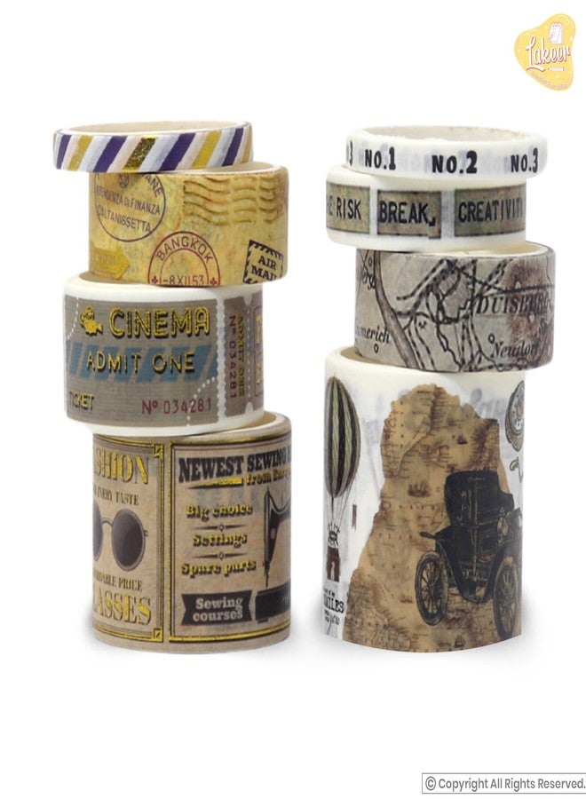 Lakeer Vintage Washi Tape Set of 8 Rolls, Travel Note - Perfect for Scrapbooking, DIY Craft, Gift Wrapping, Decoration, and More. - Image 3
