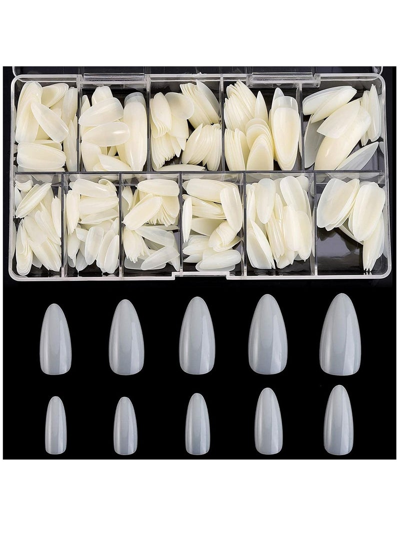 Almond False Nails Tips Full Cover 500pcs Short Acrylic Nails with Case for DIY Nail Art, 10 Sizes - Image 1