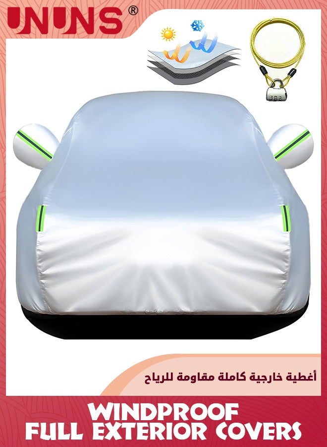 UNUNS Full Exterior Cover For Automobile And Car Covers Locks,Waterproof Car Covers All Weather,Dustproof Full Vehicle Cover With Reflective Strip,Universa Car Hood Car Cover,Grey L-470X190X185CM - Image 1
