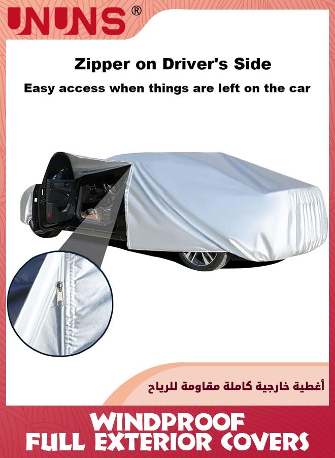 UNUNS Full Exterior Cover For Automobile And Car Covers Locks,Waterproof Car Covers All Weather,Dustproof Full Vehicle Cover With Reflective Strip,Universa Car Hood Car Cover,Grey L-470X190X185CM - Image 3