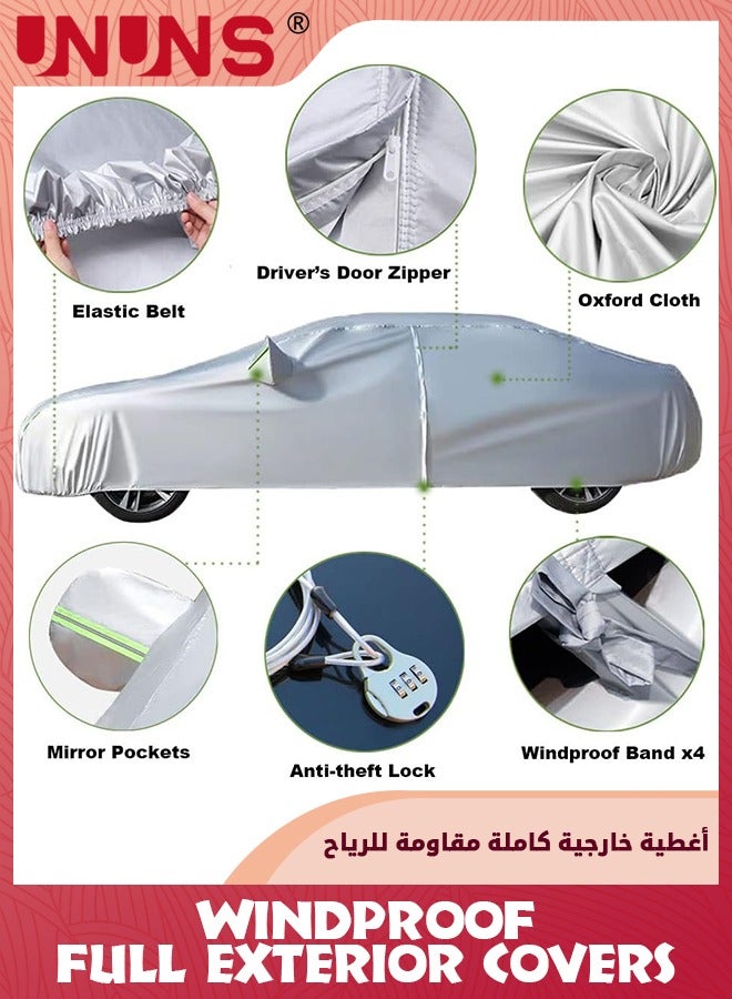UNUNS Full Exterior Cover For Automobile And Car Covers Locks,Waterproof Car Covers All Weather,Dustproof Full Vehicle Cover With Reflective Strip,Universa Car Hood Car Cover,Grey L-470X190X185CM - Image 2