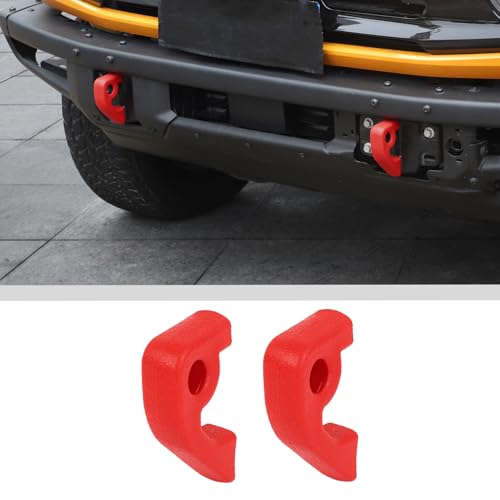 JWWY Front Bumper Tow Hook Covers Tow Trailer Hitch Receiver Cover Towing Hitch Rubber Sleeve Protector Cover Trim Fit for 2021-2025+ Ford Bronco Exterior Accessories Red 2PCS (Fixed) - Image 1
