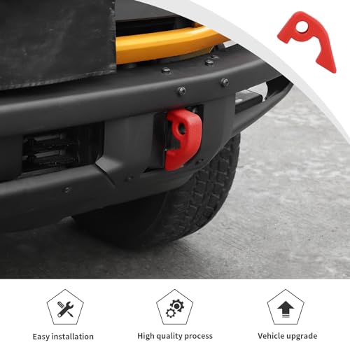 JWWY Front Bumper Tow Hook Covers Tow Trailer Hitch Receiver Cover Towing Hitch Rubber Sleeve Protector Cover Trim Fit for 2021-2025+ Ford Bronco Exterior Accessories Red 2PCS (Fixed) - Image 5