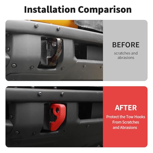 JWWY Front Bumper Tow Hook Covers Tow Trailer Hitch Receiver Cover Towing Hitch Rubber Sleeve Protector Cover Trim Fit for 2021-2025+ Ford Bronco Exterior Accessories Red 2PCS (Fixed) - Image 3