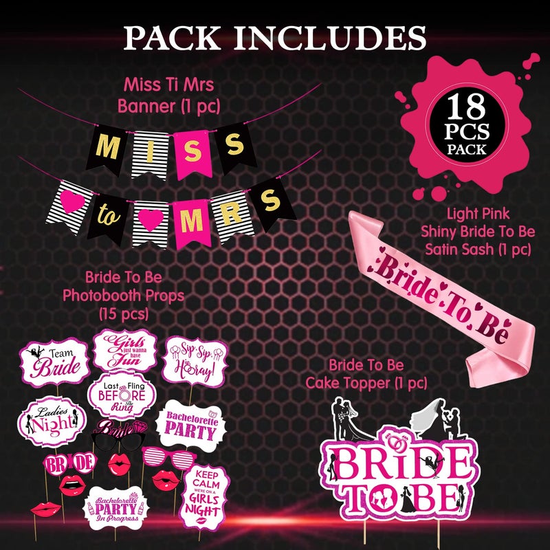 Zyozique Bridal Shower Decorations Supplies | Bachelorette Party Decorations Items - Miss To Be Paper Banner , Photo Booth Props with Cake Topper & Sash (Pack Of 18) - Image 2