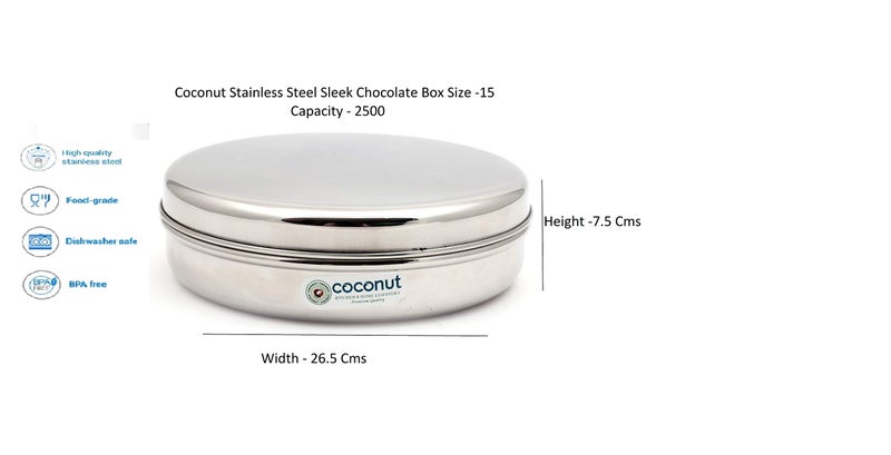Coconut Stainless Steel Sleek Chapati Box/Chocolate Box/Multi-Purpose Storage Container - 1 Qty (3000 ML) - Image 3