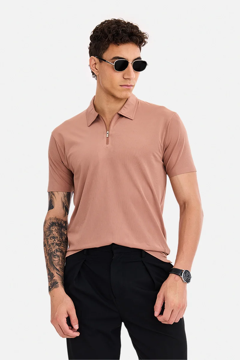 SNITCH Rust Textured Half Sleeve Slim Fit T-Shirt