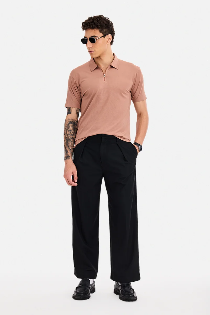 SNITCH Rust Textured Half Sleeve Slim Fit T-Shirt
