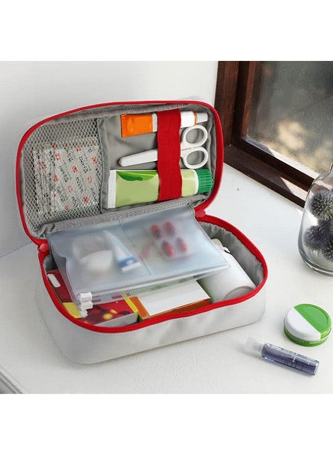 Bluwings Mini First Aid Kit Travel Pouch Medicine Storage Organizer Bag with Handle for Indoor Outdoor Picnic Travel Home Office (1 Pc) (Grey) - Image 2