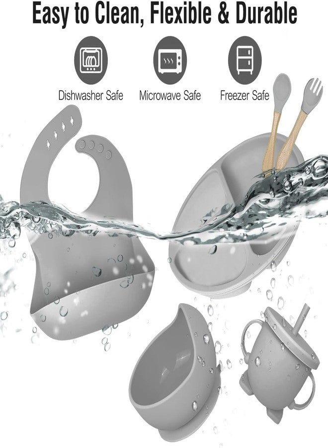 BIYALI 6Pcs Feeding Essentials – Baby Led Weaning Supplies with Baby Plates/Silicone Bibs/Spoons/Sippy Cups/Toddler Plates &Bowls Set – Baby Essentials – Baby Utensils Set –Tableware kit (Grey) - Image 5
