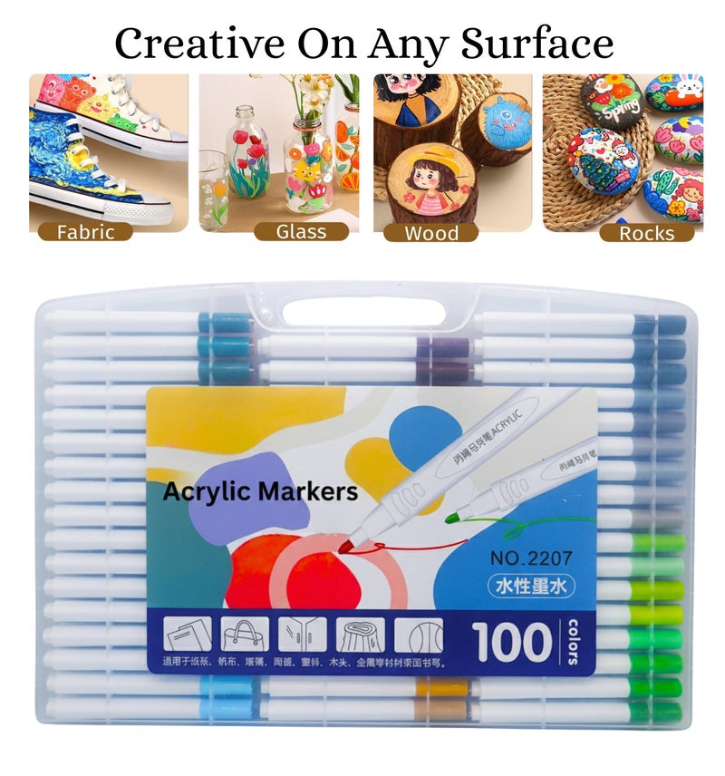 swasto Acrylic Painting Marker Pens Set of 100 Colors Water Based, Acrylic Markers Set, Fine Tip for Card, Rock, Ceramic, Glass, Stone, Wood, Fabric, Canvas, Metal - Image 1