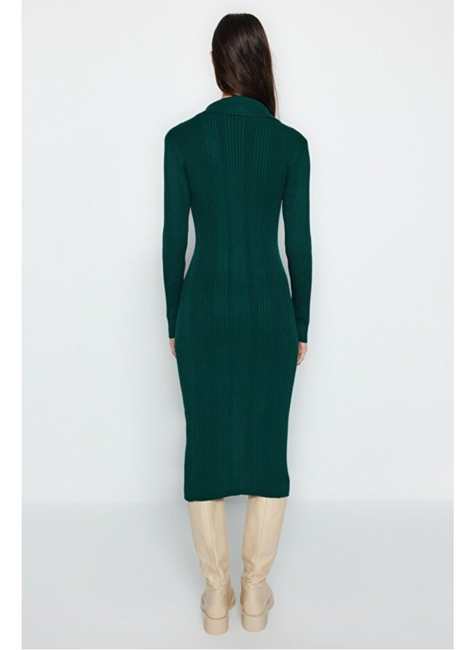 trendyol Emerald Green Midi Knitwear Polo Neck Dress TWOAW24EL00044 - Image 2